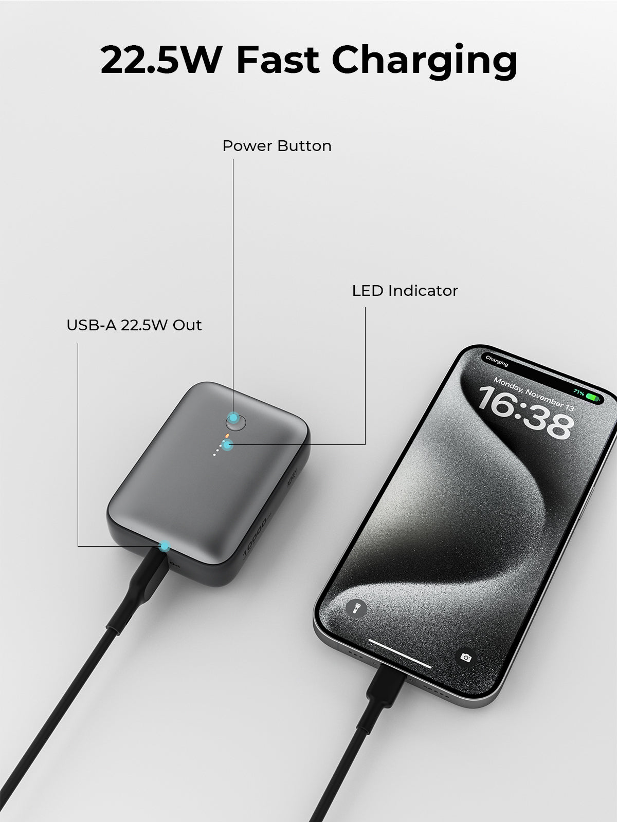 Aukey PB-Y55 22.5W Powerbank 10,000mAh (Grey)