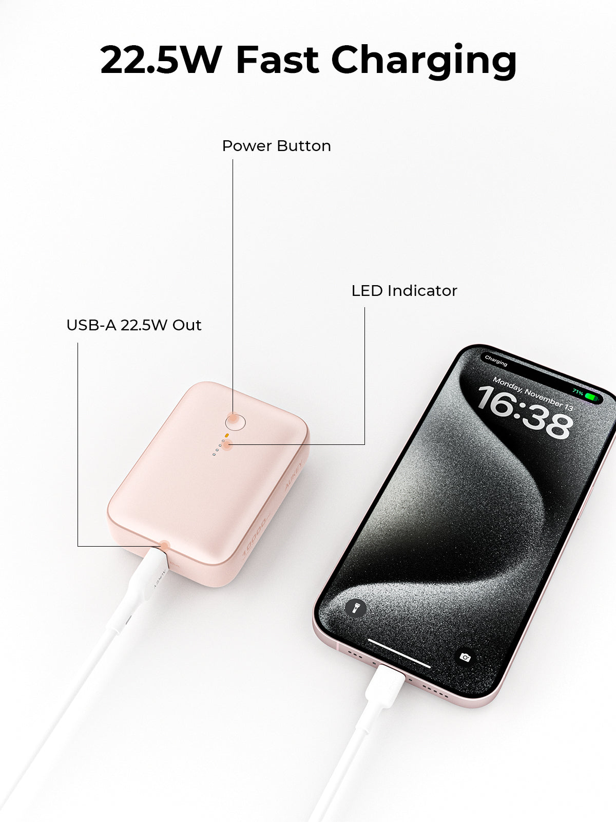 Aukey PB-Y55 22.5W Powerbank 10,000mAh (Pink)
