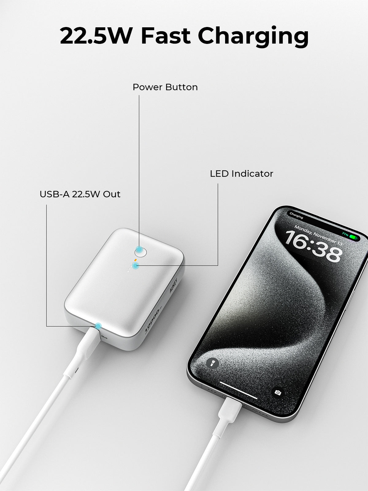 Aukey PB-Y55 22.5W Powerbank 10,000mAh (White)