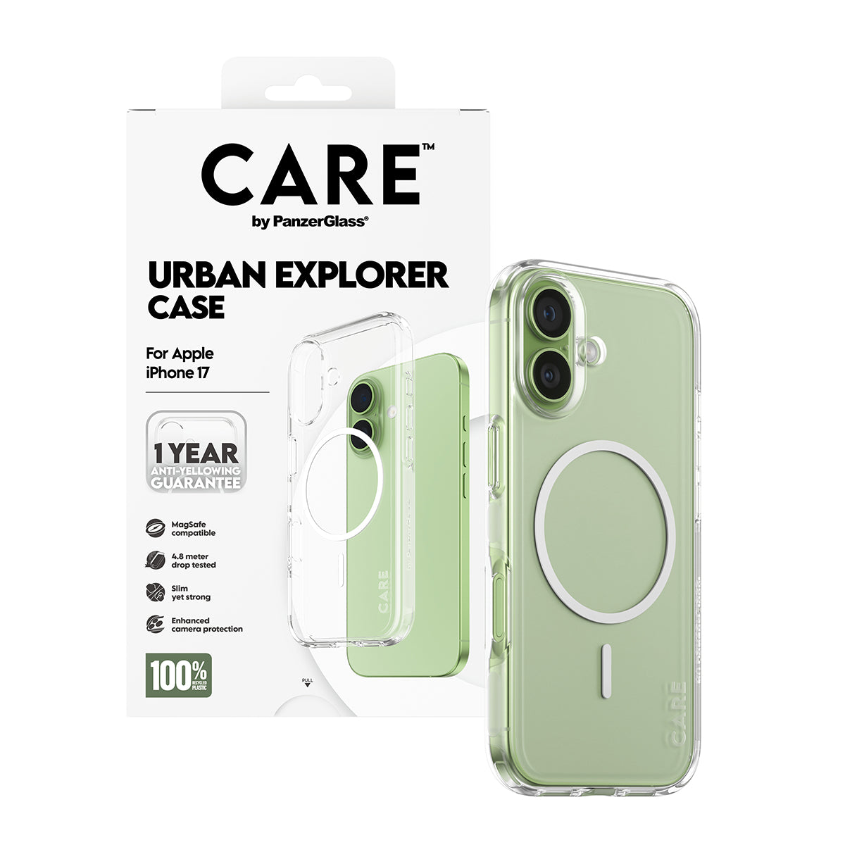 CARE by PanzerGlass® Flagship Case Transparent Urban Explorer with White MagSafe iPhone 17