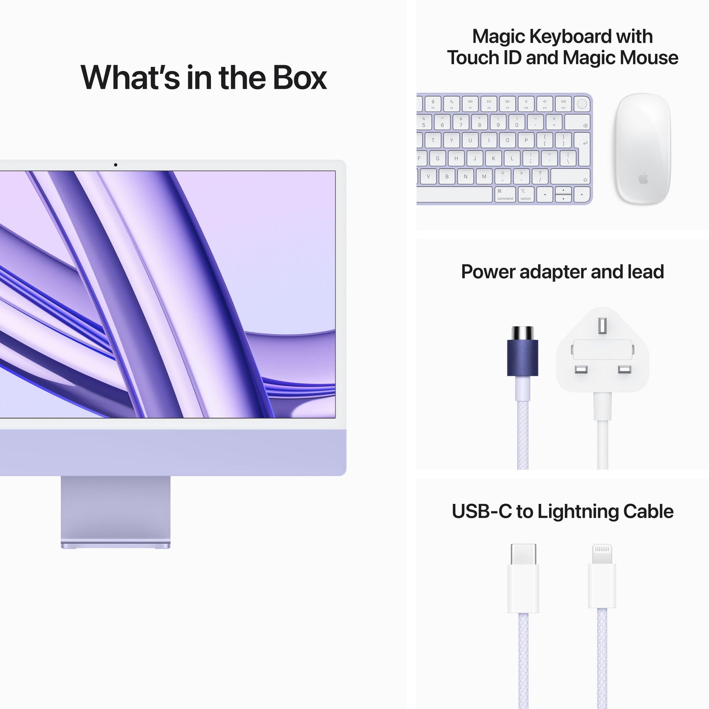 24-inch iMac with Retina 4.5K display: Apple M3 chip with 8‑core CPU and 10‑core GPU, 512GB SSD - Purple