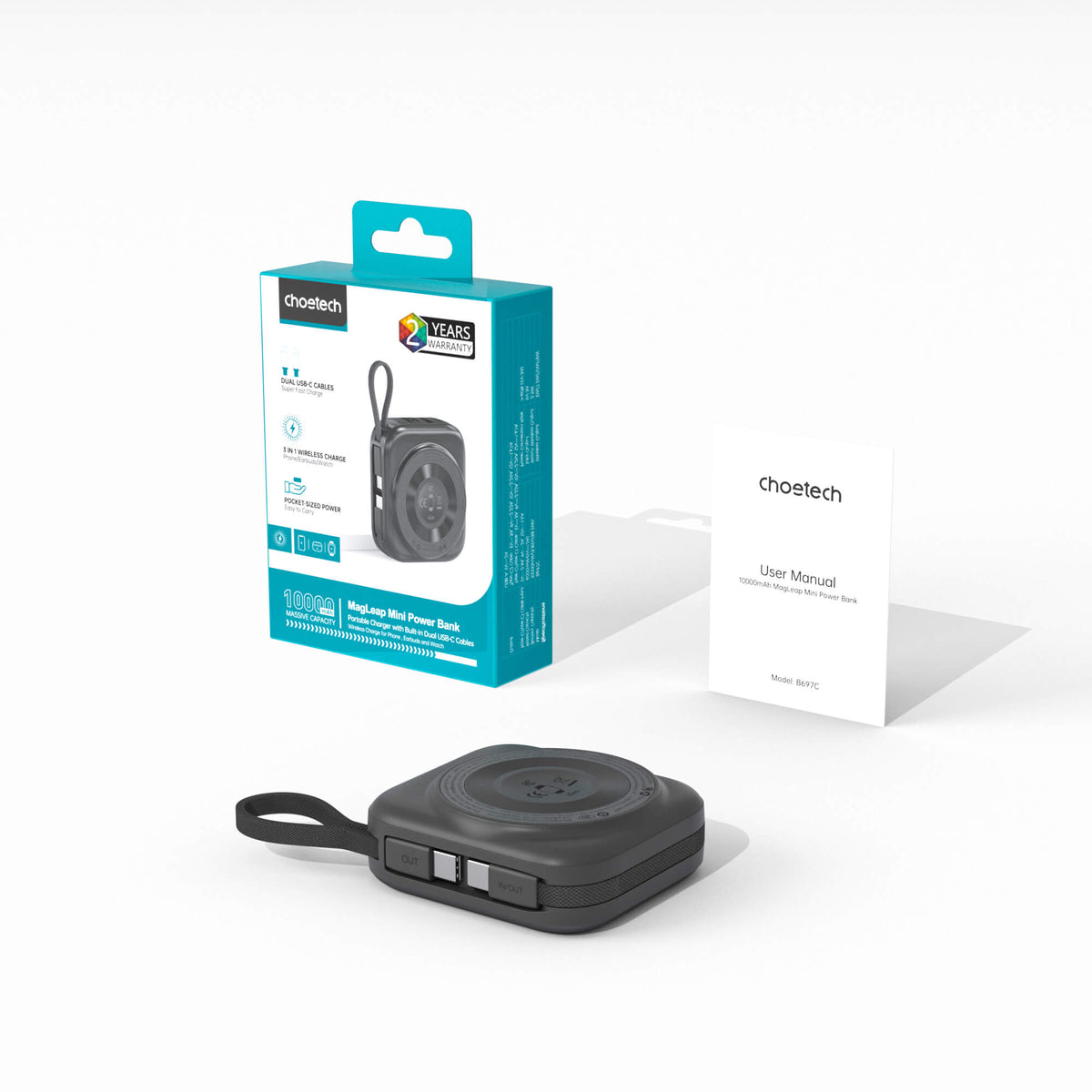 Choetech PD22.5W Concentric Circle Magnetic Mobile Power 2C Lines - Black & Grey