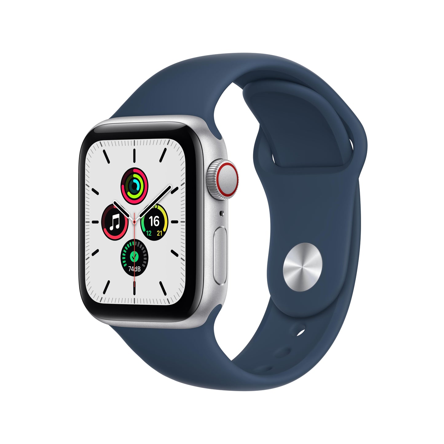Apple Watch SE GPS + Cellular, 40mm Silver Aluminium Case with Abyss Blue Sport Band - Regular