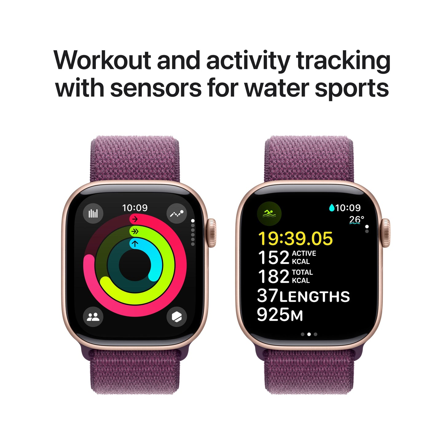 Apple Watch Series 10 GPS 42mm Rose Gold Aluminium Case with Plum Sport Loop
