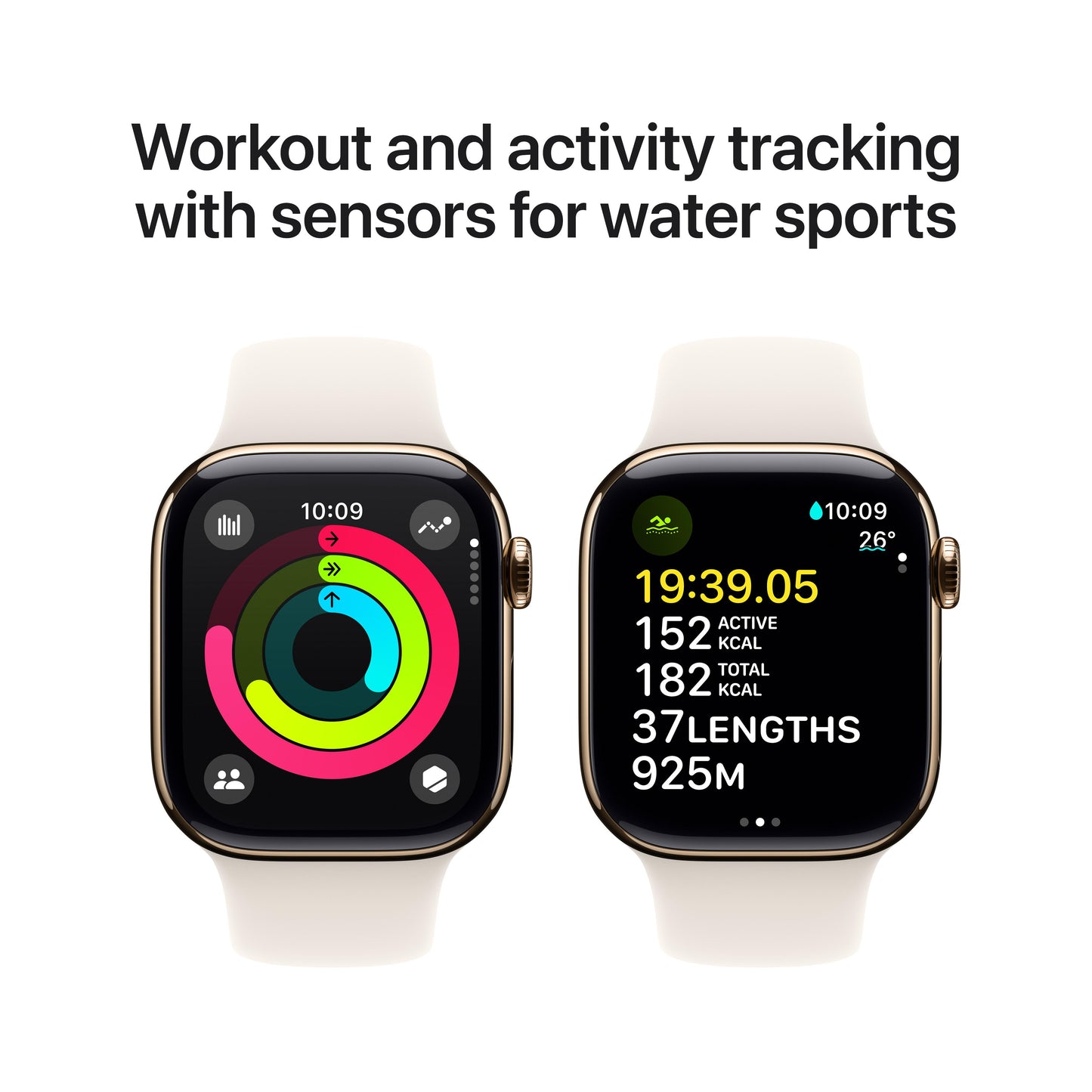 Apple Watch Series 10 GPS + Cellular 42mm Gold Titanium Case with Starlight Sport Band - M/L