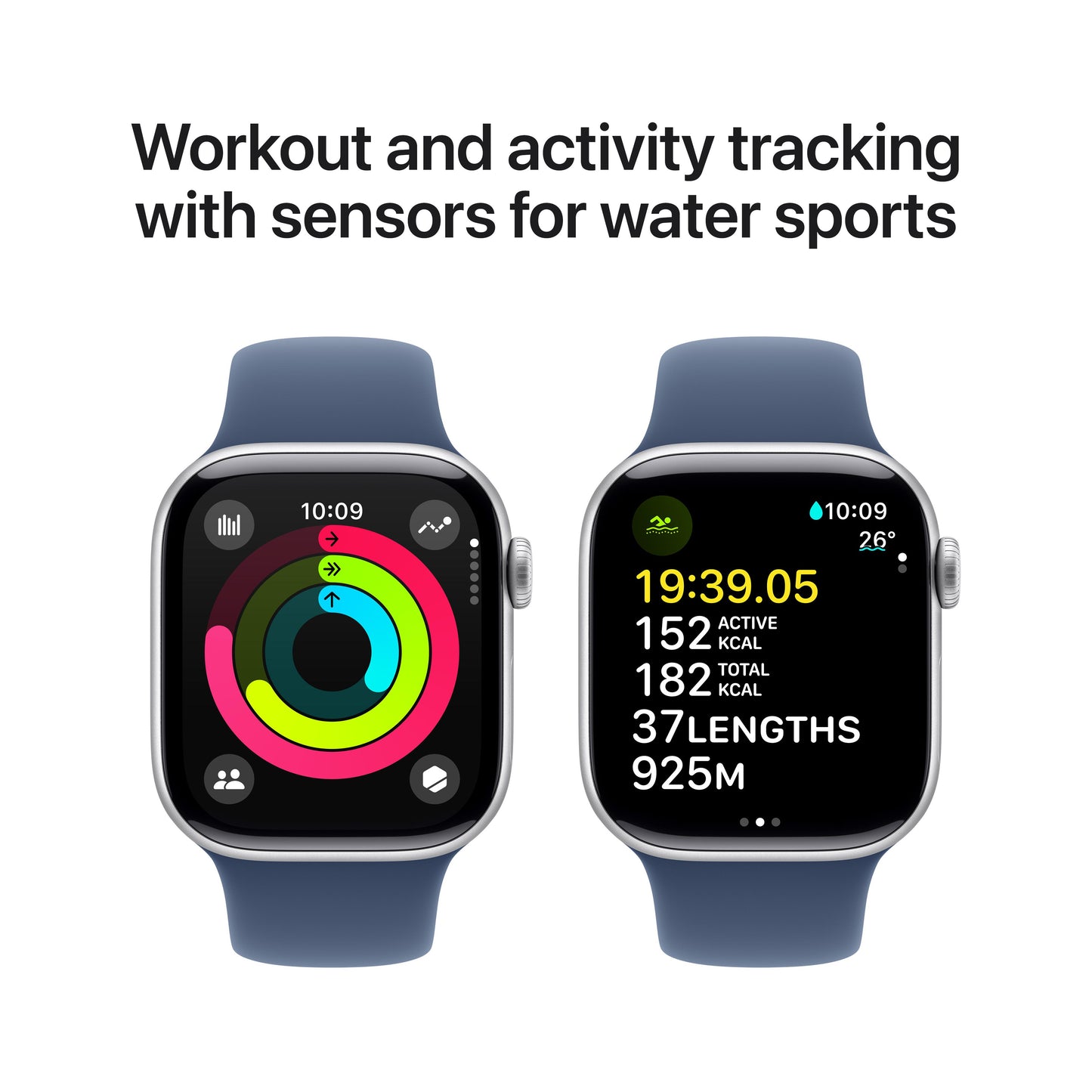 Apple Watch Series 10 GPS + Cellular 42mm Silver Aluminium Case with Denim Sport Band - M/L