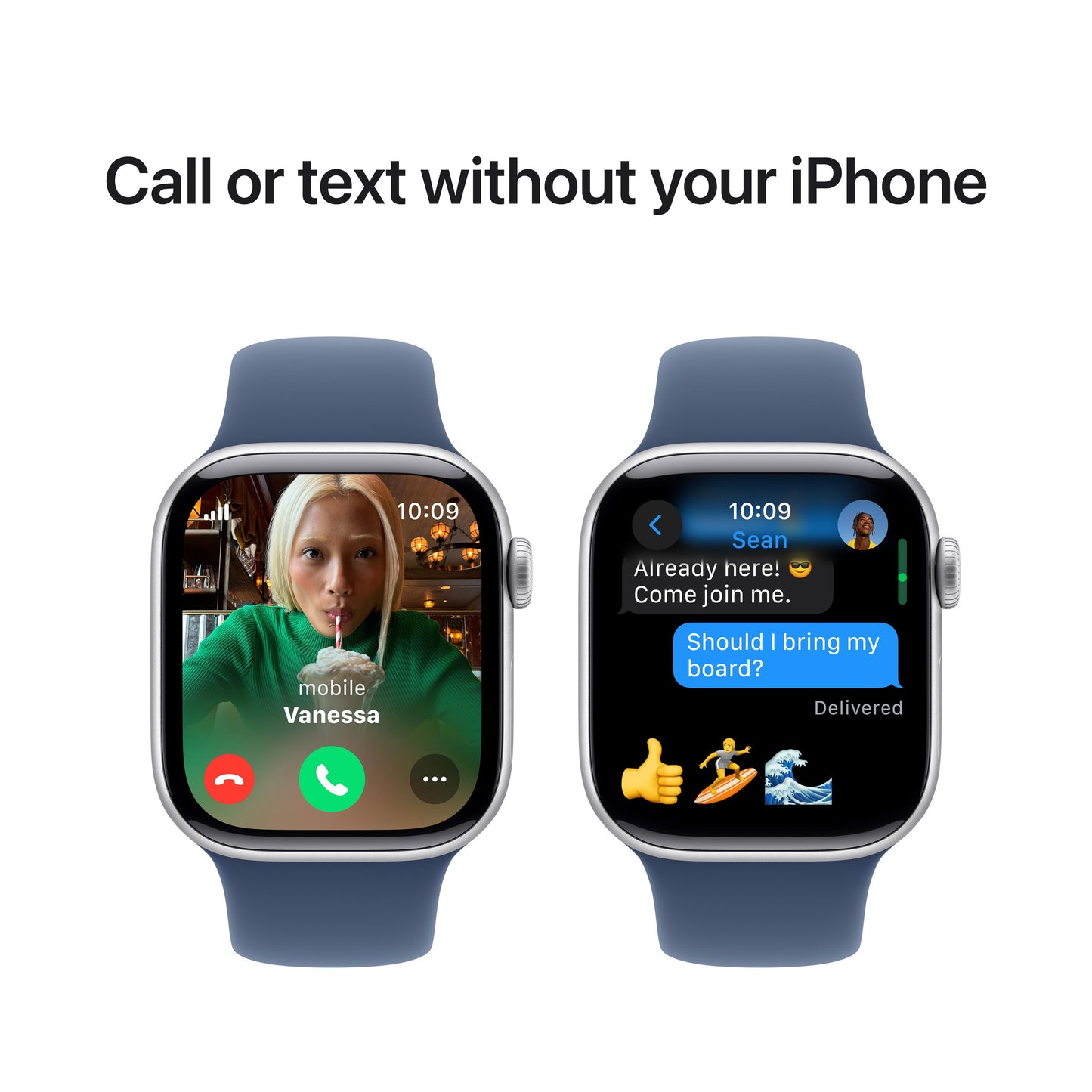 Apple Watch Series 10 GPS + Cellular 42mm Silver Aluminium Case with Denim Sport Band - M/L