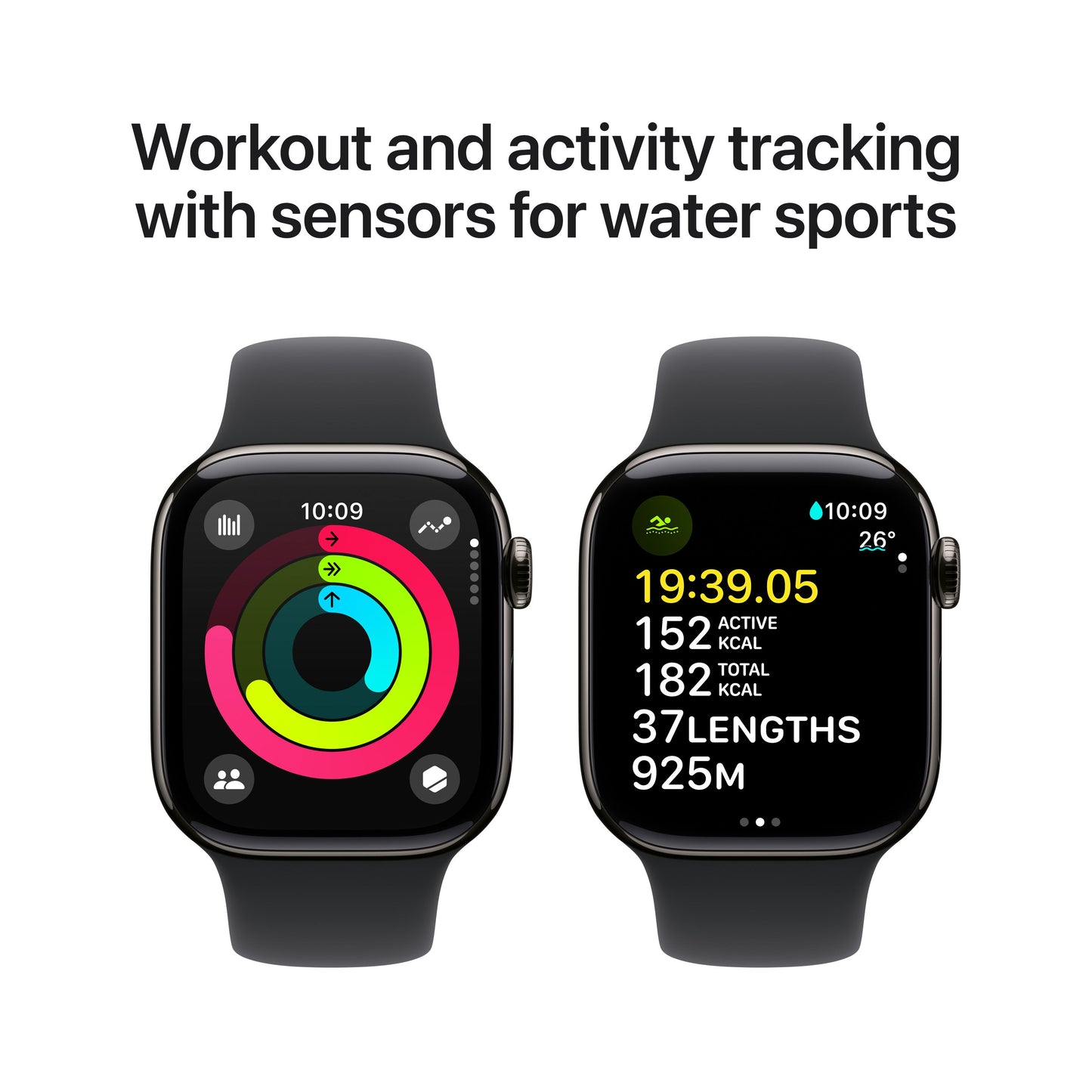 Apple Watch Series 10 GPS + Cellular 42mm Slate Titanium Case with Black Sport Band - S/M