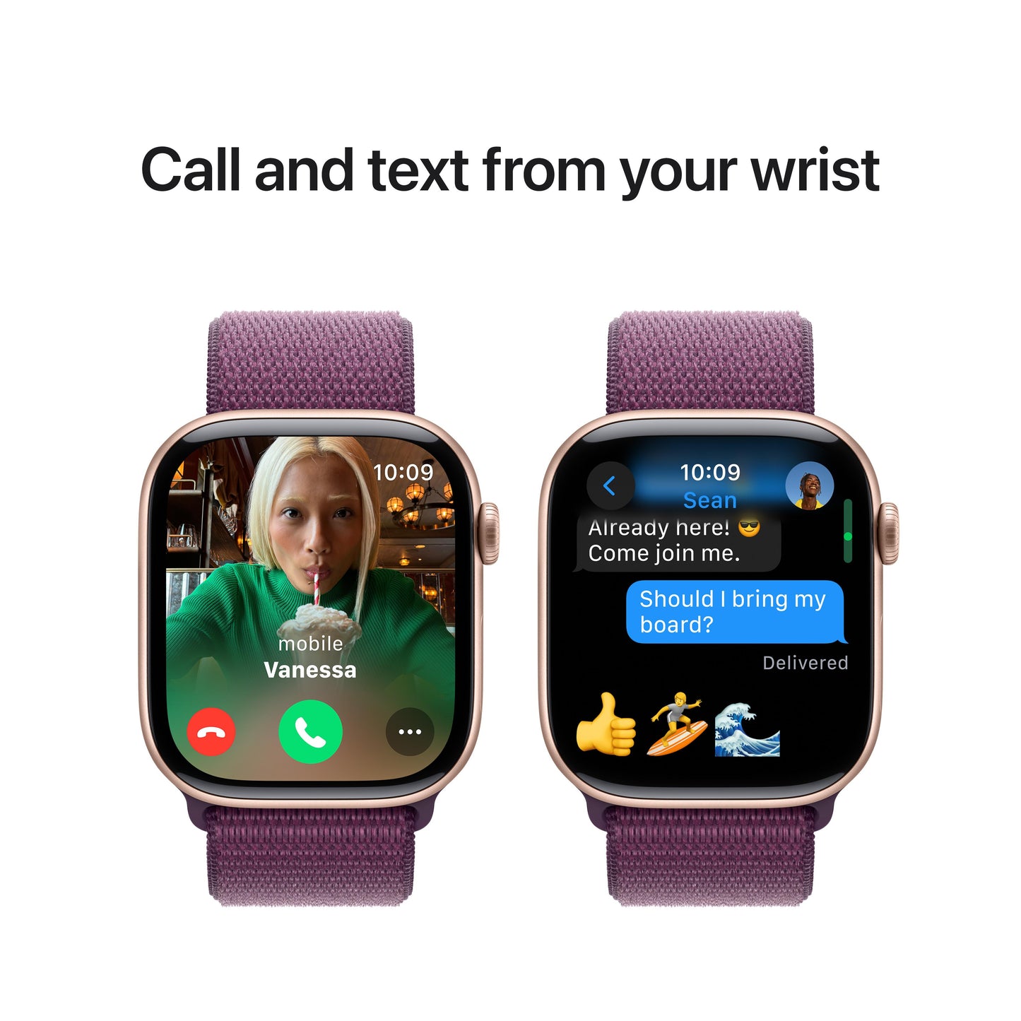 Apple Watch Series 10 GPS 46mm Rose Gold Aluminium Case with Plum Sport Loop