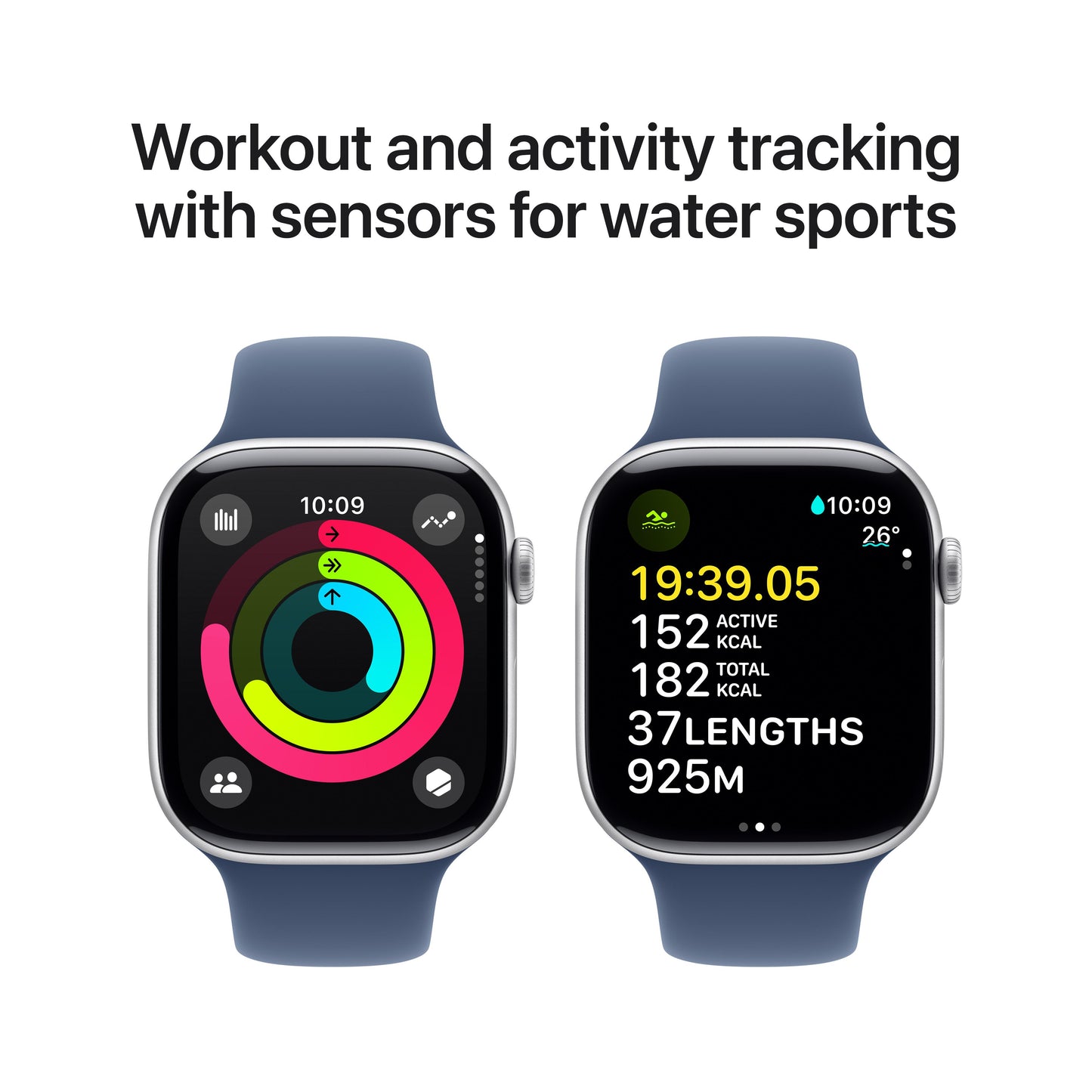 Apple Watch Series 10 GPS 46mm Silver Aluminium Case with Denim Sport Band - S/M