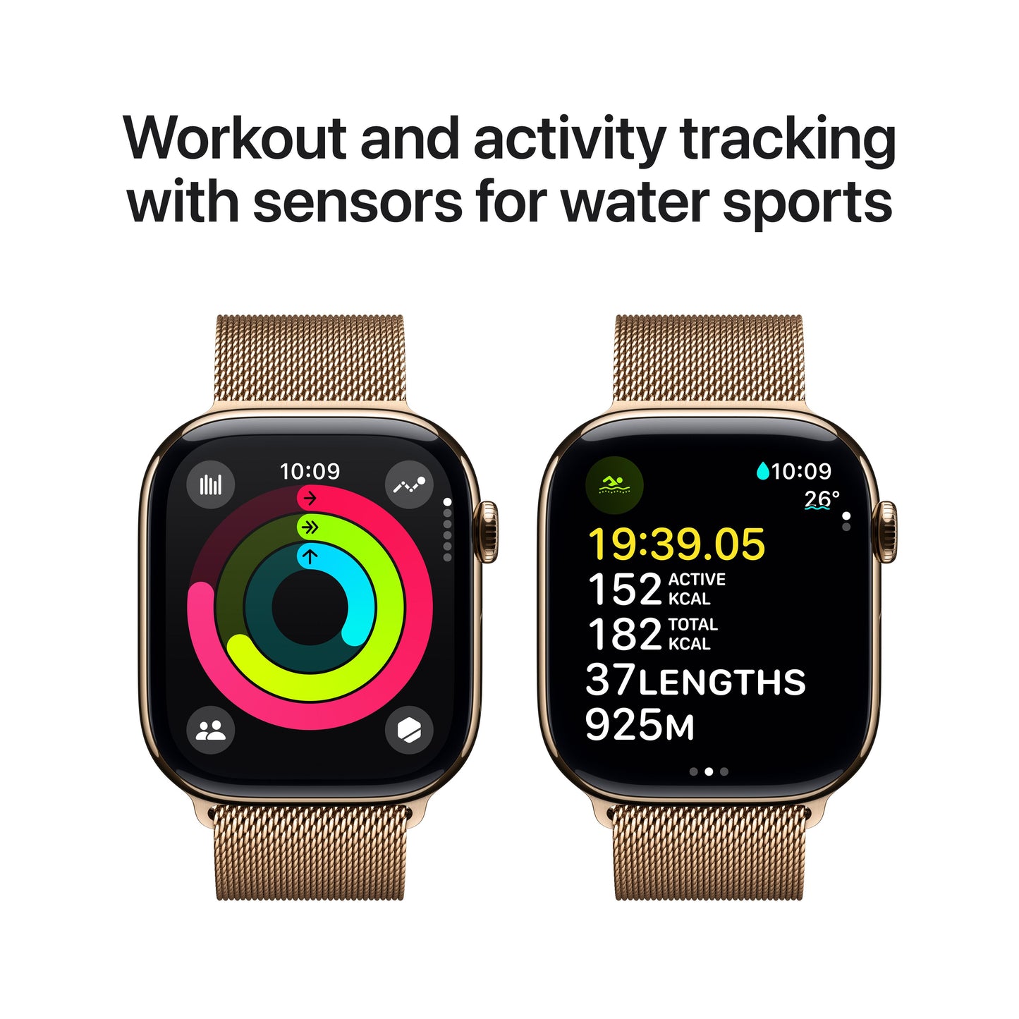 Apple Watch Series 10 GPS + Cellular 46mm Gold Titanium Case with Gold Milanese Loop - S/M