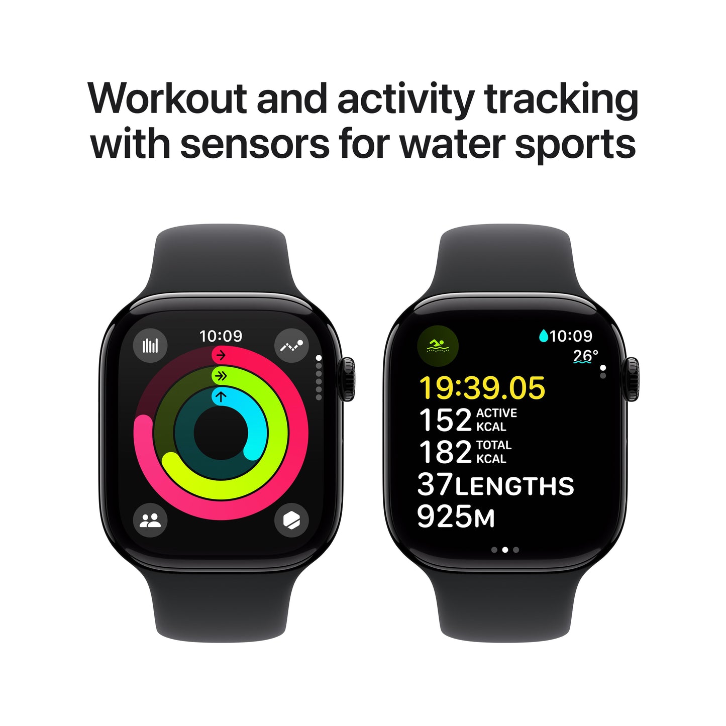 Apple Watch Series 10 GPS + Cellular 46mm Jet Black Aluminium Case with Black Sport Band - S/M