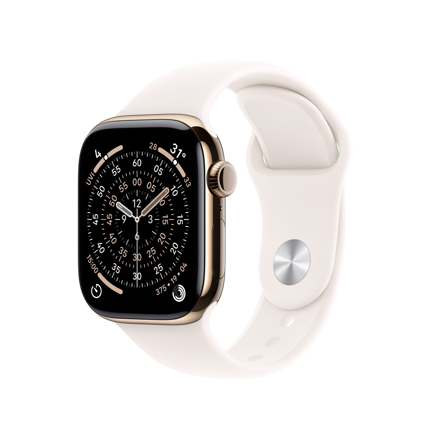 Apple Watch Series 11 GPS + Cellular 46mm Gold Titanium Case with Light Blush Sport Band - S/M