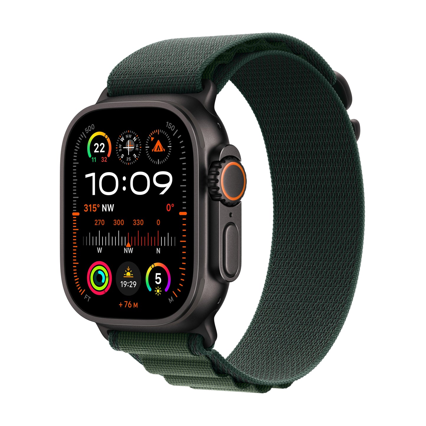 Apple Watch Ultra 2 GPS + Cellular 49mm Black Titanium Case with Dark Green Alpine Loop - M