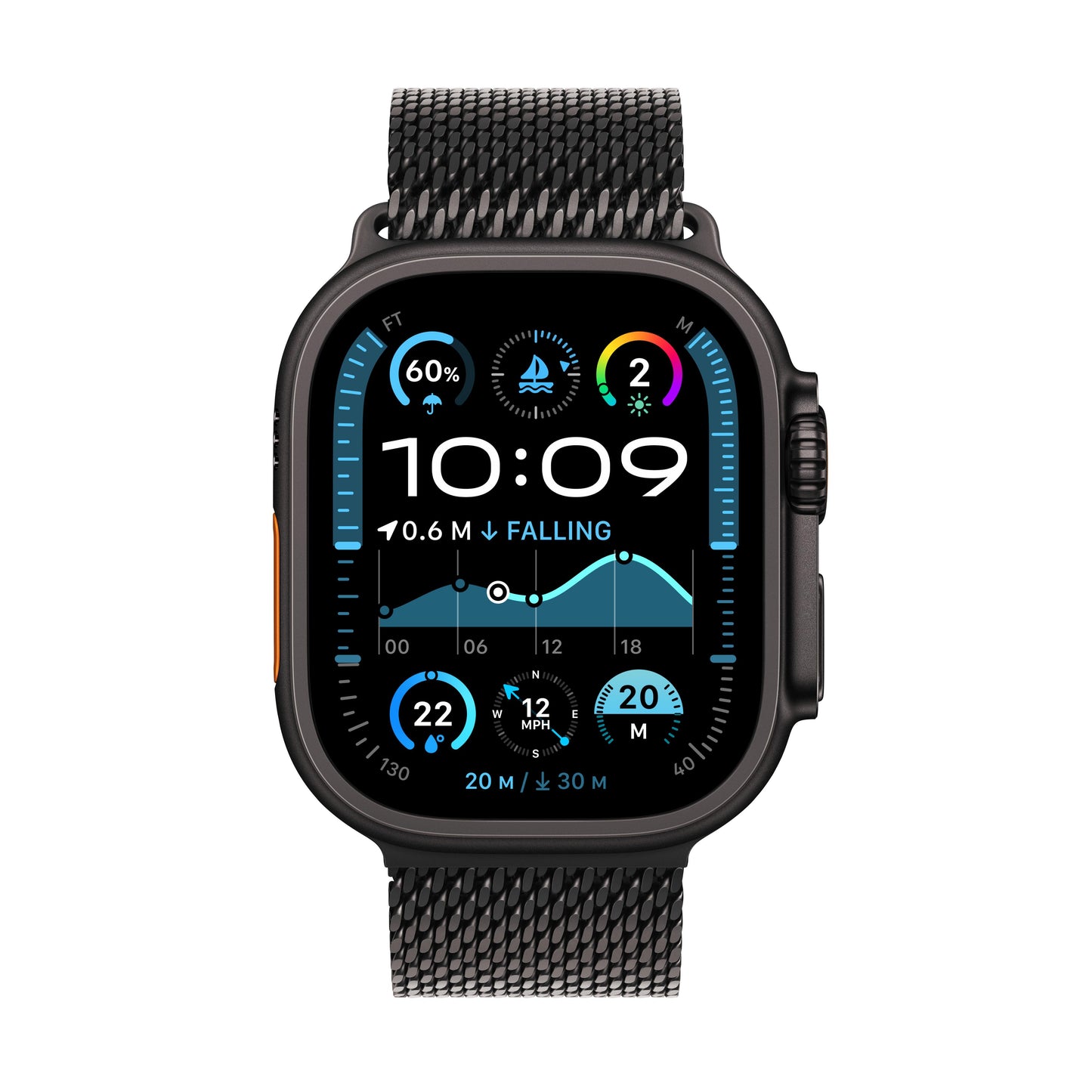 Apple Watch Ultra 2 GPS + Cellular 49mm Black Titanium Case with Black Titanium Milanese Loop - Large