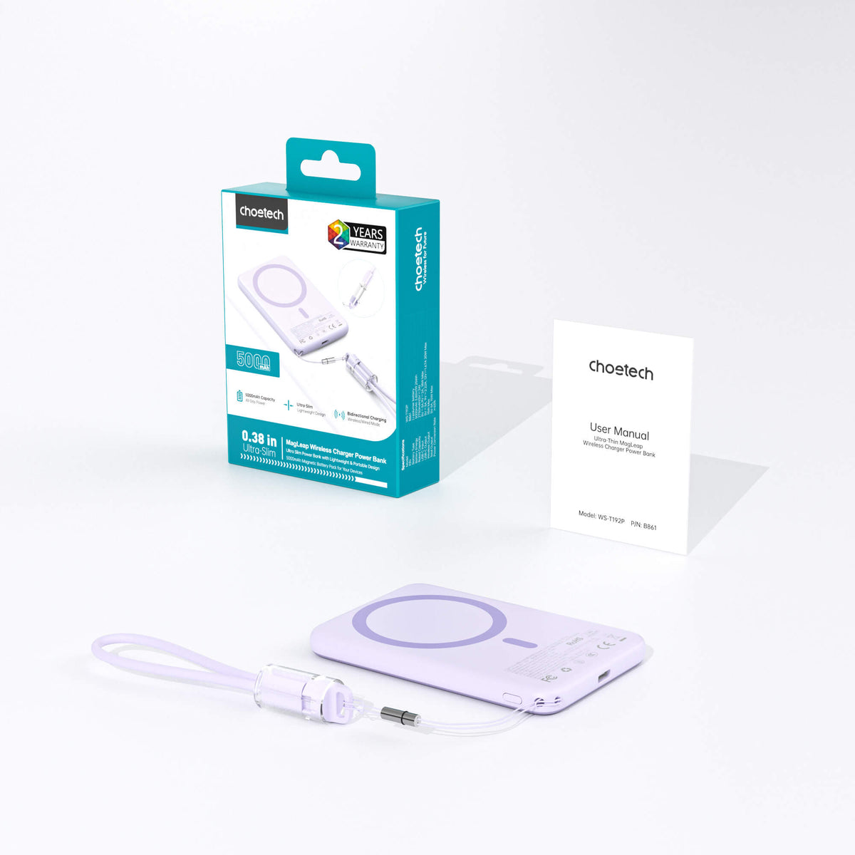 Choetech PD20W Ultra Slim 5000mAh Magleap Wireless Powerbank (CCC) - Purple