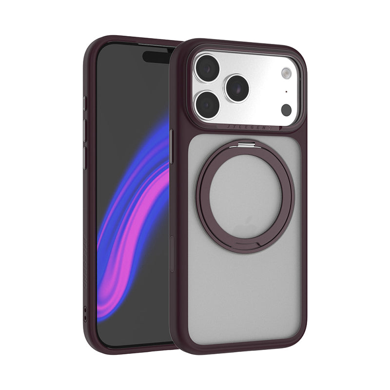 JTLegend iPhone 18 Pro Max Edge Solid Mag Rotated Stand Case - Matte Berry Wine