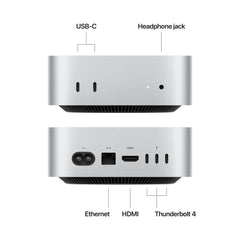 Mac mini: Apple M4 chip with 10-core CPU and 10-core GPU, 512GB SSD - Silver