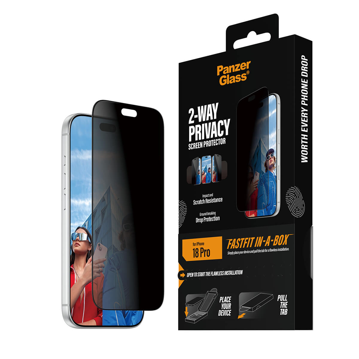 PanzerGlass Apple iPhone 2026 Pro Ultra-Wide Fit Privacy with Fastfit in-a-box