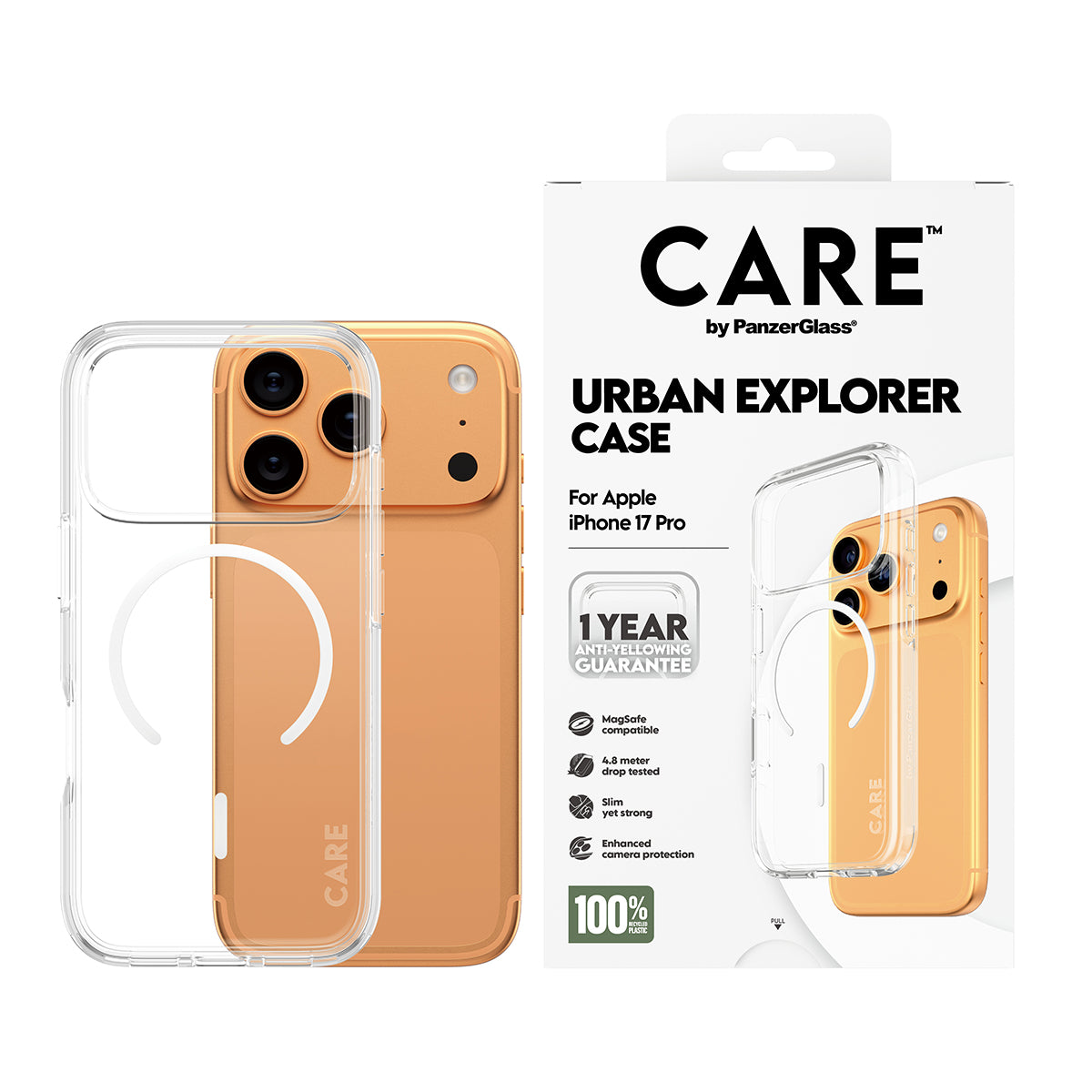 CARE by PanzerGlass® Flagship Case Transparent Urban Explorer with White MagSafe iPhone 17 Pro