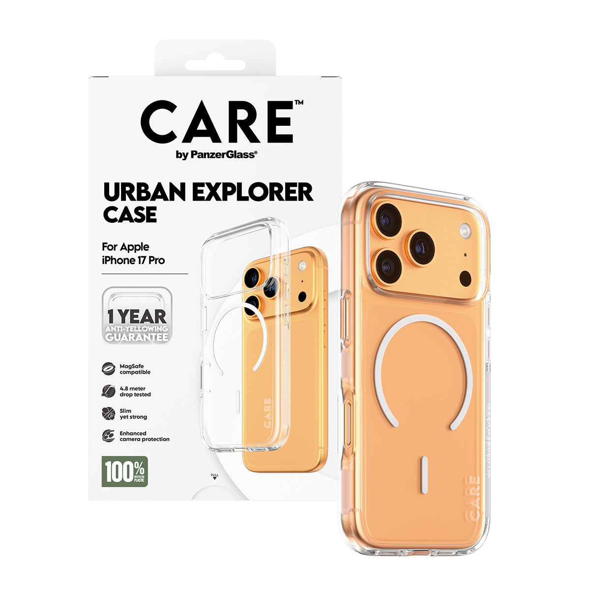 CARE by PanzerGlass® Flagship Case Transparent Urban Explorer with White MagSafe iPhone 17 Pro