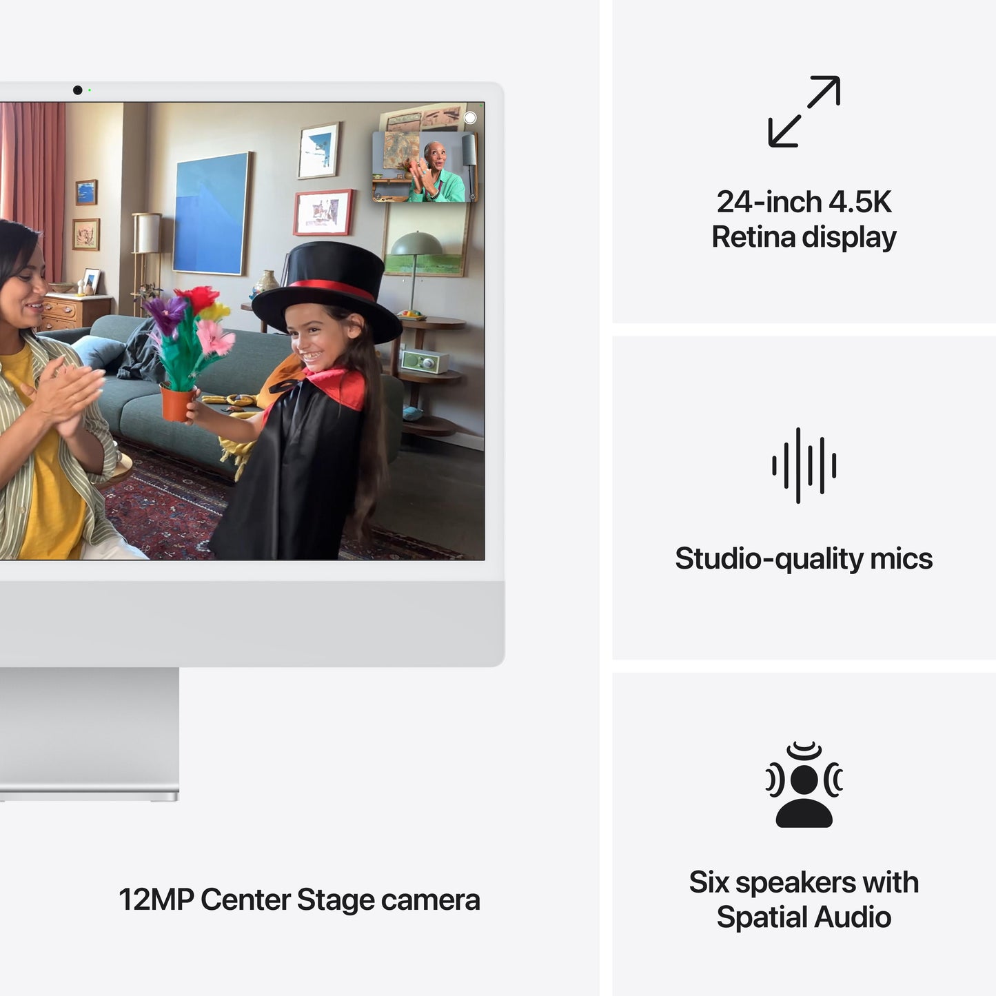 24-inch iMac with Retina 4.5K display: Apple M4 chip with 8-core CPU and 8‑core GPU, 256GB SSD - Silver