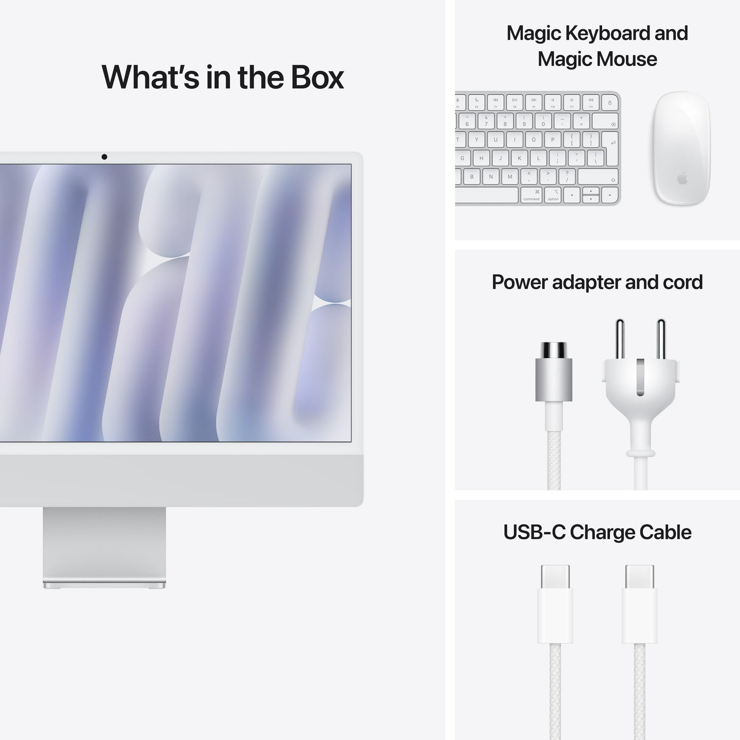 24-inch iMac with Retina 4.5K display: Apple M4 chip with 8-core CPU and 8‑core GPU, 256GB SSD - Silver