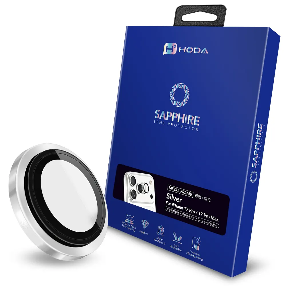 Hoda Sapphire Lens Protector for iPhone 17 Pro Max / 17 Pro (Silver)