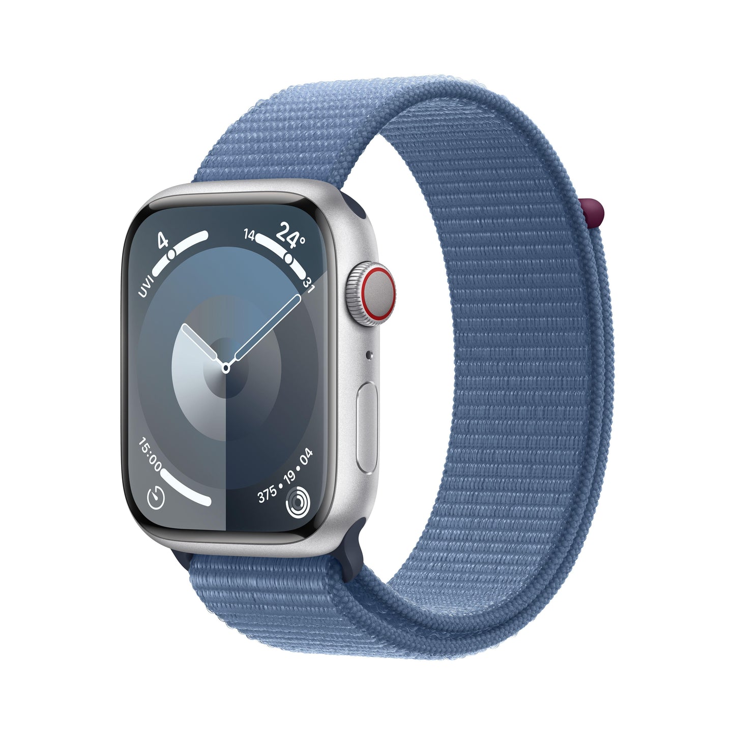 Apple Watch Series 9 GPS + Cellular 45mm Silver Aluminium Case with Winter Blue Sport Loop