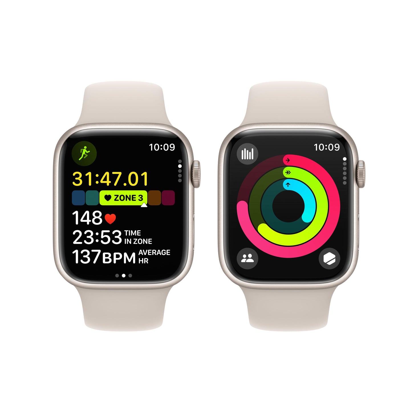 Apple Watch Series 9 GPS + Cellular 45mm Starlight Aluminium Case with Starlight Sport Band - S/M