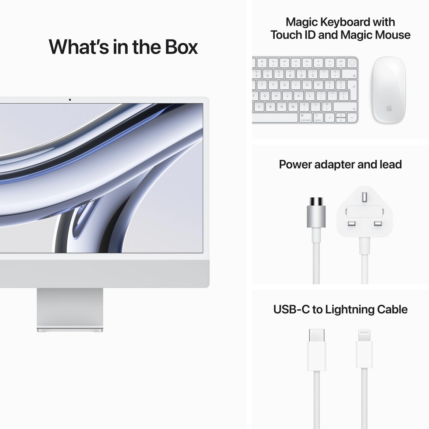24-inch iMac with Retina 4.5K display: Apple M3 chip with 8‑core CPU and 10‑core GPU, 256GB SSD - Silver